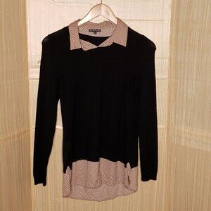 Adrianna Papell Womens Black Sweater Pink Polka Dot Trim Medium